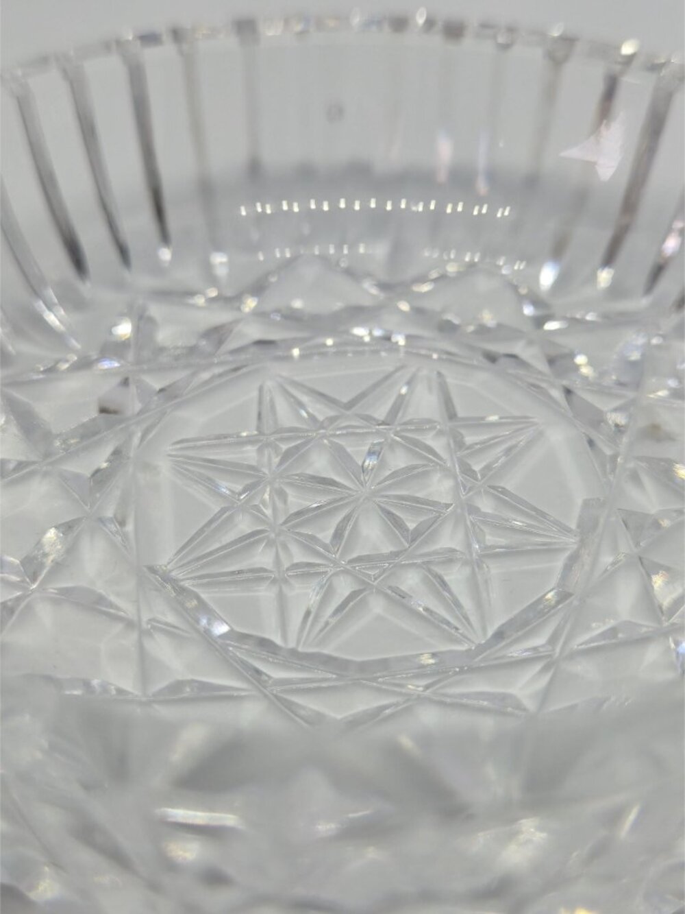 Vintage Crystal Ring Dish Starburst Cut Glass Trinket Bowl Sawtooth Rim Catchall - Picture 5 of 10